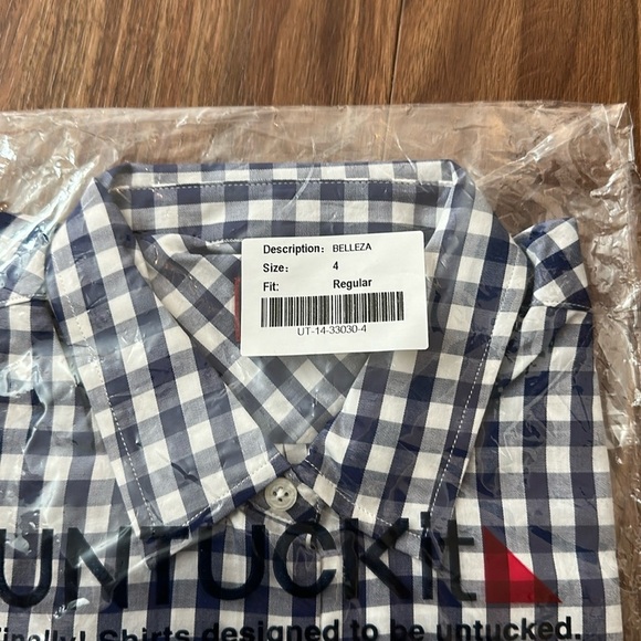 UNTUCKit Belleza Women’s Gingham Long Sleeve Button Down Shirt Sz 4 Blue White - Picture 4 of 6